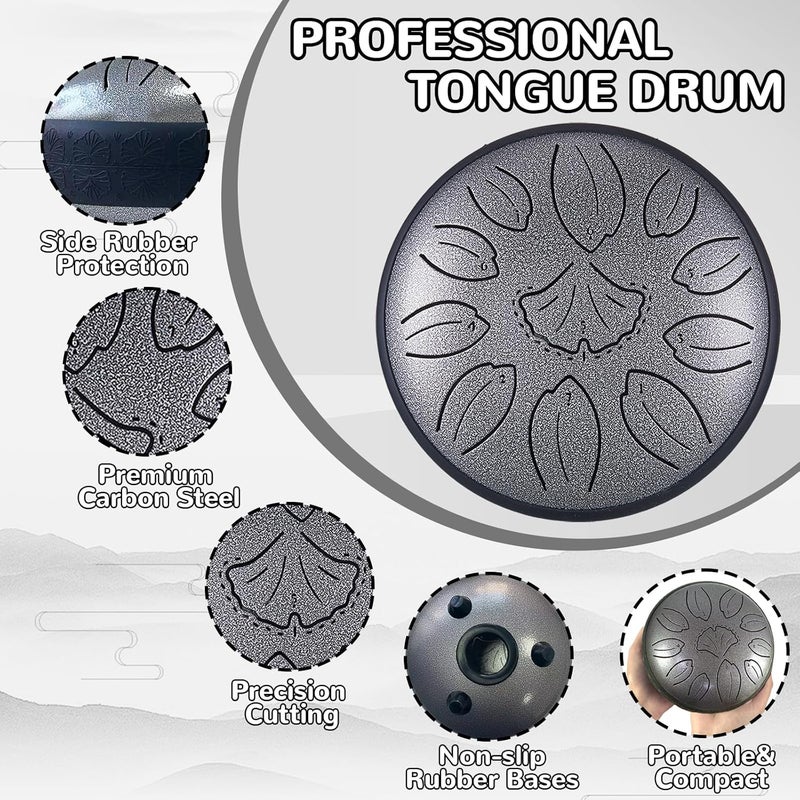 TUOKING Steel Tongue Drum 6 Inch 11 Notes C Key Rain Drum for Adults and Beginners, Handpan Drum Sound Healing Musical Instrument Gift for Meditation, Yoga, Music Lovers(Silver) - Image 5